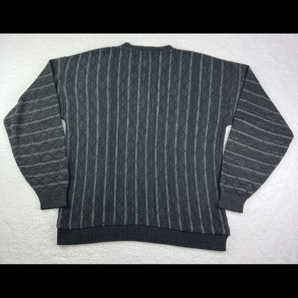 Pronto Uomo Sweater Mens Size Large Black Diagonal Stripe Crewneck L - Picture 7 of 7
